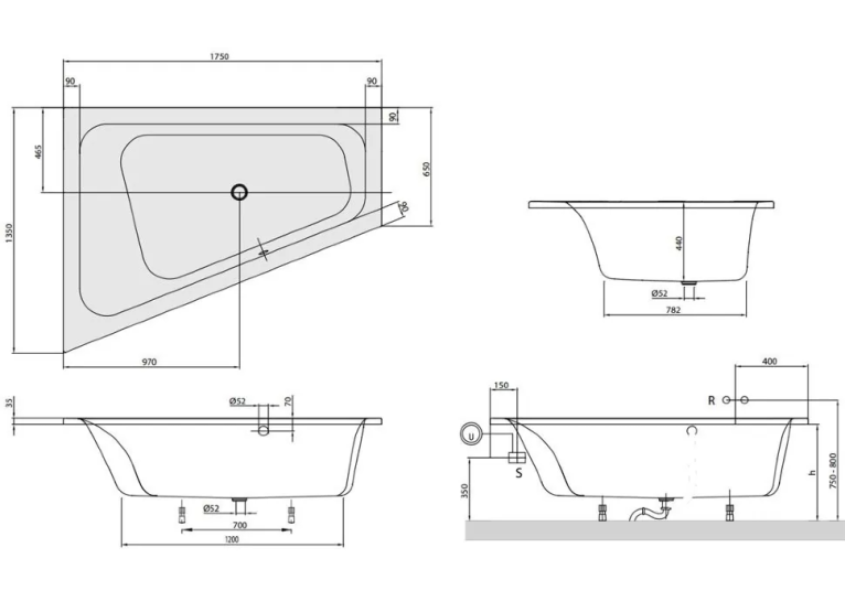 Ванна акриловая асимметричная VILLEROY&BOCH LOOP & FRIENDS 175*135см левая UBA175LFS9L V-01 (Повреждение торцевой части)