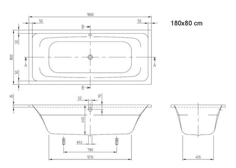 Ванна акрилова прямокутна VILLEROY&BOCH TARGA STYLE 180х80 см UBA180FRA2V-01