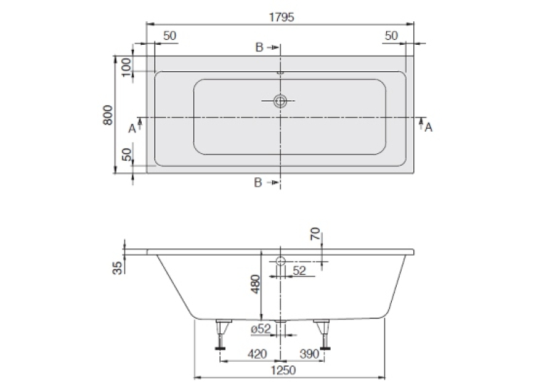 Ванна VILLEROY&BOCH SUBWAY DUO 180*80см UBA180SUB2V-01