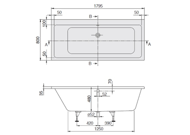 Ванна VILLEROY&BOCH SUBWAY DUO 180*80см UBA180SUB2V-01