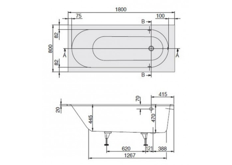Ванная квариловая прямоугольная VILLEROY & BOCH Oberon 180x80см UBQ180OBE2V-01 + ножки U99740000
