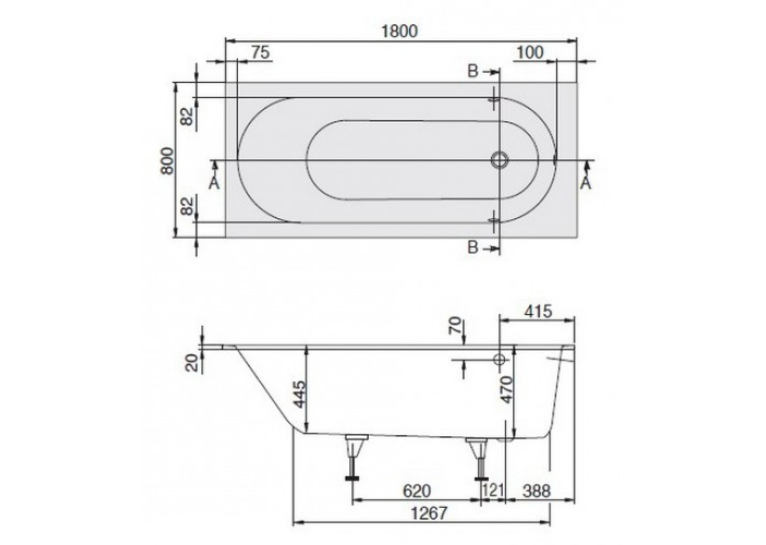 Ванная квариловая прямоугольная VILLEROY & BOCH Oberon 180x80см UBQ180OBE2V-01 + ножки U99740000