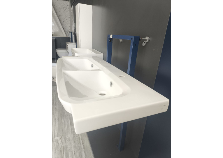 Умивальник подвійний підвісний прямокутний на два змішувача Villeroy&Boch SENTIQUE 130х52 см (5126D1R2) (Сантехнічний недолив)