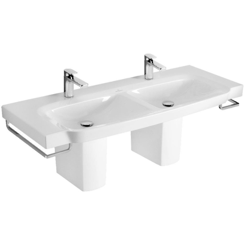 Умивальник подвійний підвісний прямокутний на два змішувача Villeroy&Boch SENTIQUE 130х52 см (5126D1R2) (Сантехнічний недолив)