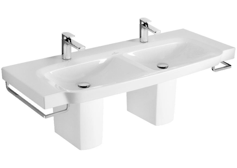Умивальник подвійний підвісний прямокутний на два змішувача Villeroy&Boch SENTIQUE 130х52 см (5126D1R2) (Сантехнічний недолив)