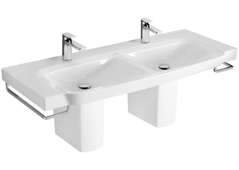 Умивальник подвійний підвісний прямокутний на два змішувача Villeroy&Boch SENTIQUE 130х52 см (5126D1R2) (Сантехнічний недолив)