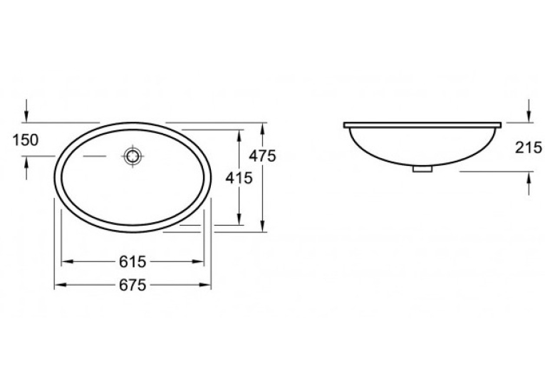 Умивальник овальний врізний під стільницю VILLEROY & BOCH EVANA 61.5х41.5 см 61440001