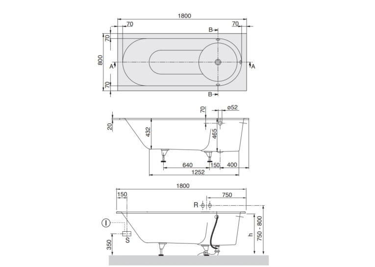 Ванна прямоугольная  VILLEROY & BOCH Libra 180x80см uBQ180LIB2V-01 с ножками