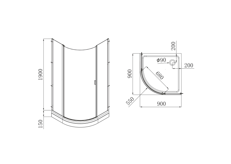  Душовий куточок з дрібним піддоном VOLLE Orlando 90x90x205, 10-22-504