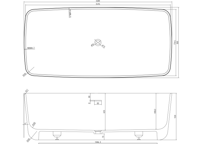  Ванна VOLLE окрема кам'яна Solid surface 1680*800*530 мм, 12-40-034