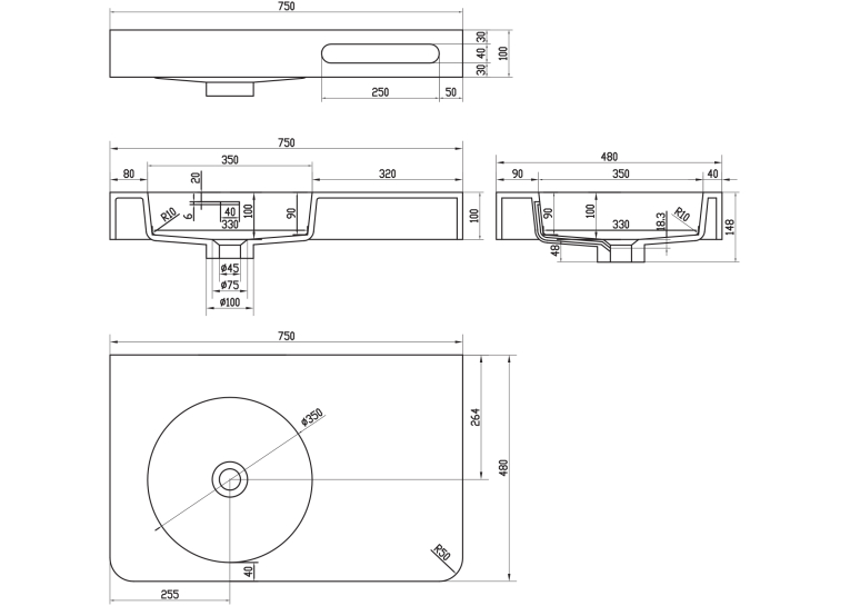  Раковина стільниця з рушником утримувачем VOLLE Solid surface, 13-40-742