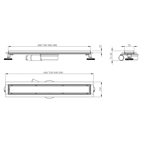 Лінійний трап Volle MASTER LINEA Capri 700мм; комбінований затвор cepillado cromo 9046.210214