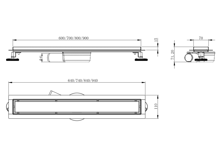 Лінійний трап Volle MASTER LINEA Capri 600мм; комбінований затвор epillado cromo 9046.210114