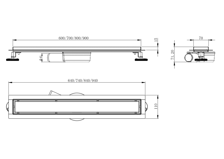 Лінійний трап Volle MASTER LINEA Capri 700мм; комбінований затвор cepillado cromo 9046.210214
