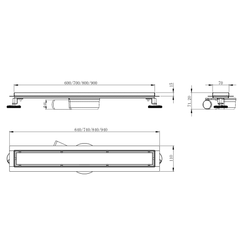 Лінійний трап Volle MASTER LINEA Onda 600мм; комбінований затвор cepillado cromo 9046.210414