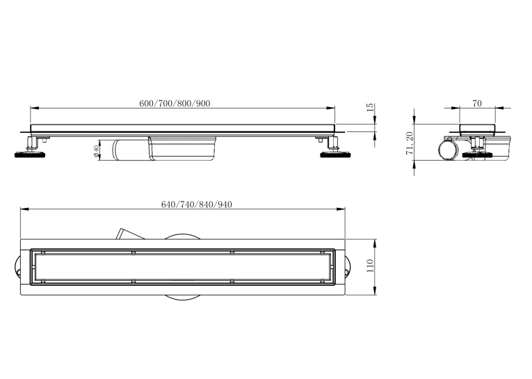 Лінійний трап Volle MASTER LINEA Onda 700мм; комбінований затвор cepillado cromo 9046.210514