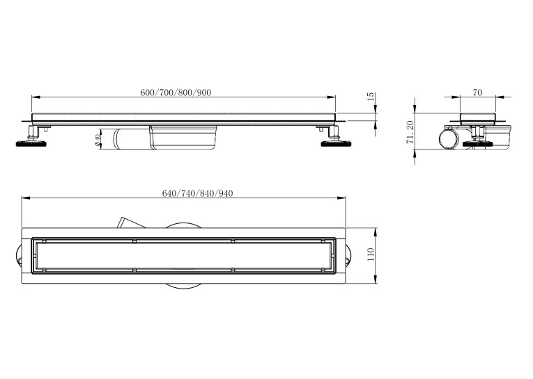 Лінійний трап Volle MASTER LINEA Celula 700мм; комбінований затвор cepillado cromo 9046.210814