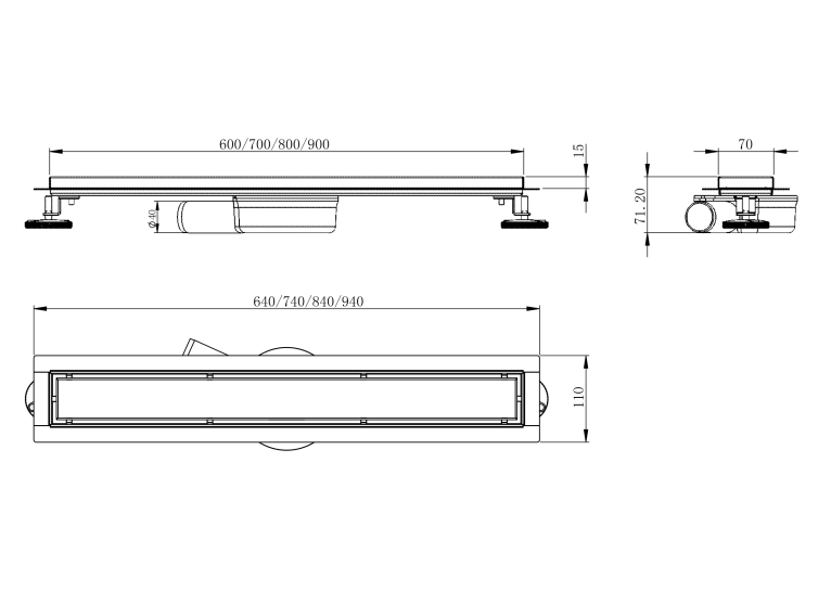 Лінійний трап Volle MASTER LINEA Capri 800мм комбінований затвор cepillado cromo 9046.210314