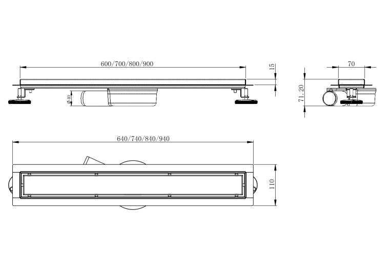 Лінійний трап Volle MASTER LINEA Aire 600мм; комбінований затвор cepillado cromo 9046.211314