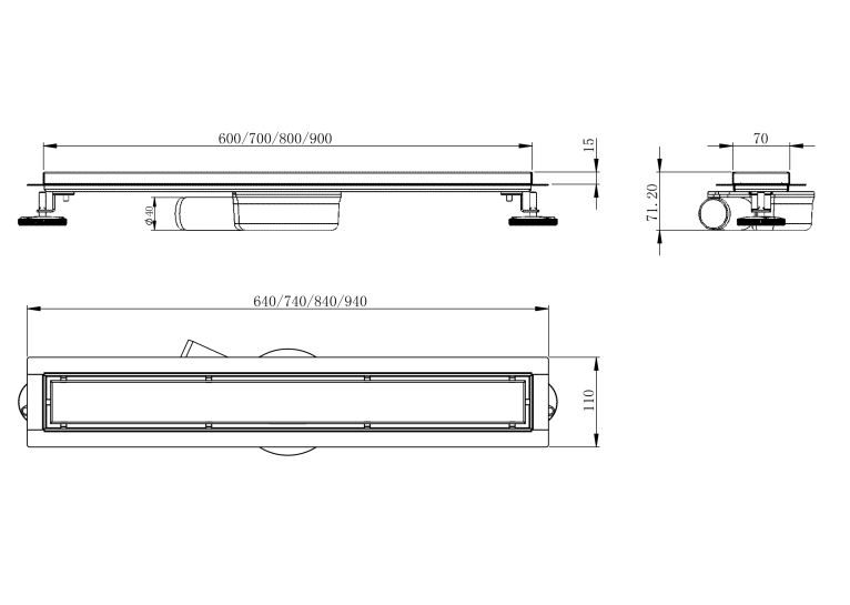 Лінійний трап Volle MASTER LINEA Aire 700мм; комбінований затвор cepillado cromo 9046.211414