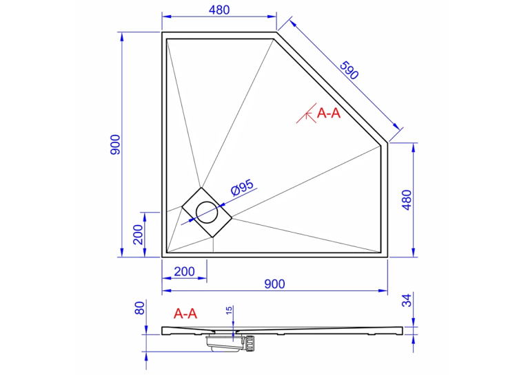Душевой пятиугольный поддон Weston WPD-P 100x100x3.4 черный WPD-P-100x100-B