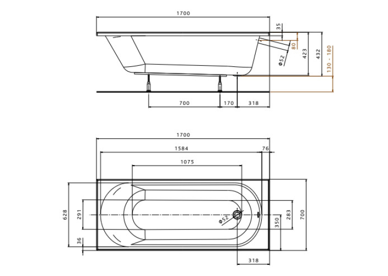  Ванна акрилова KOLO OPAL PLUS 170 XWP1370000N без ніжок