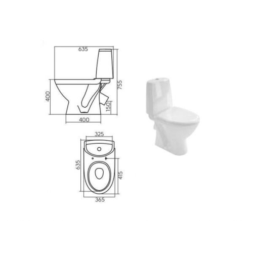 Унітаз-компакт RUNA із сидінням Duroplast, soft-close (горизонтальний випуск), UA