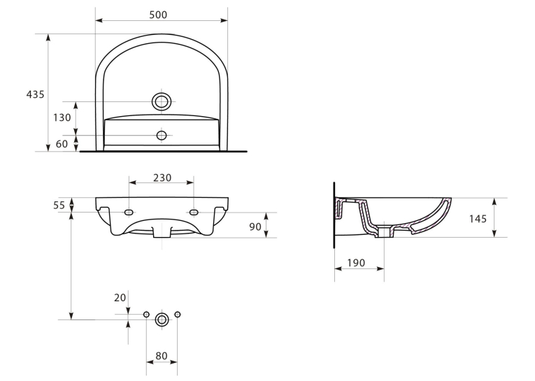 Раковина мебельная Cersanit ARTECO 50 см, с отверстием K667-023