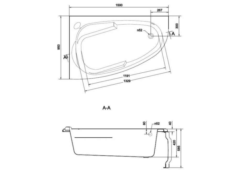  Ванна Cersanit JOANNA NEW 150 X 95 асиметрична права S301-168