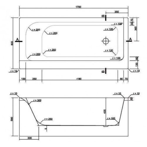 Ванна прямокутна акрилова Cersanit SMART R 170x80 см S301-116
