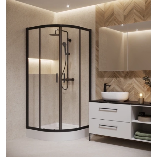 Полукраглая душевая кабина Cersanit BRASCO 80x80x190 черный + поддон 80x80x16 + панель (S168-003+S204-003)