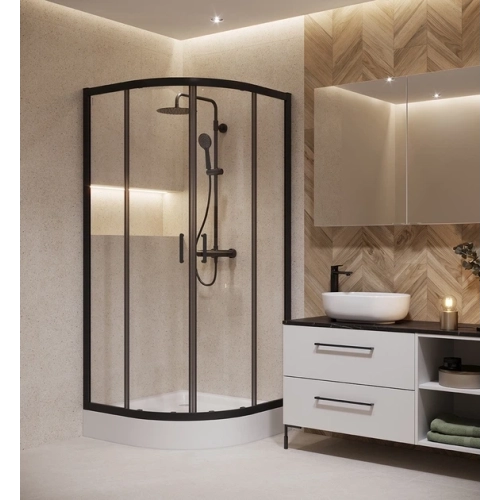Полукраглая душевая кабина Cersanit BRASCO 90x90x190 черный + поддон 90x90x16 + панель (S168-003+S204-003)