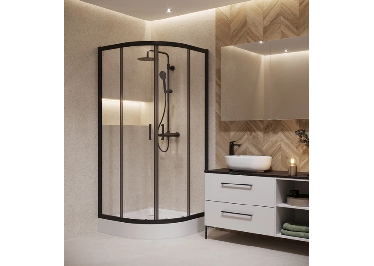 Полукраглая душевая кабина Cersanit BRASCO 90x90x190 черный + поддон 90x90x16 + панель (S168-003+S204-003)