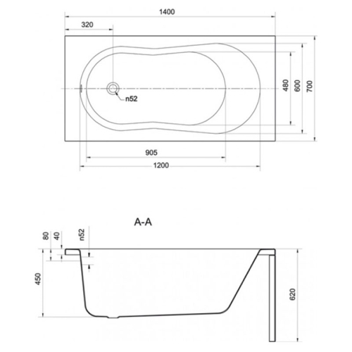 Ванна акрилова Cersanit MITO 140 x 70 прямокутна (TS301-003) + ніжки PW01/S906-001