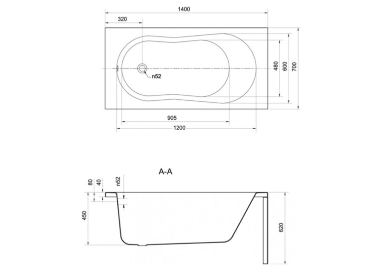 Ванна акриловая Cersanit MITO 140 x 70 прямоугольная  (TS301-003) + ножки PW01/S906-001