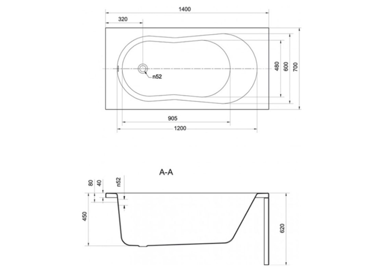 Ванна акрилова Cersanit MITO 140 x 70 прямокутна (TS301-003) + ніжки PW01/S906-001