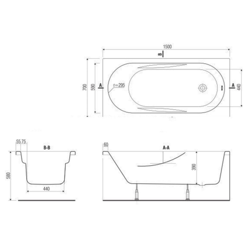 Ванна акриловая Cersanit MITO 150 x 70 прямоугольная  (TK001-018) + ножки PW01/S906-001