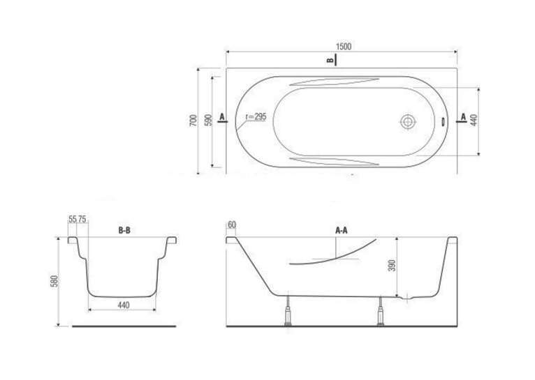 Ванна акрилова Cersanit MITO 150 x 70 прямокутна (TK001-018) + ніжки PW01/S906-001