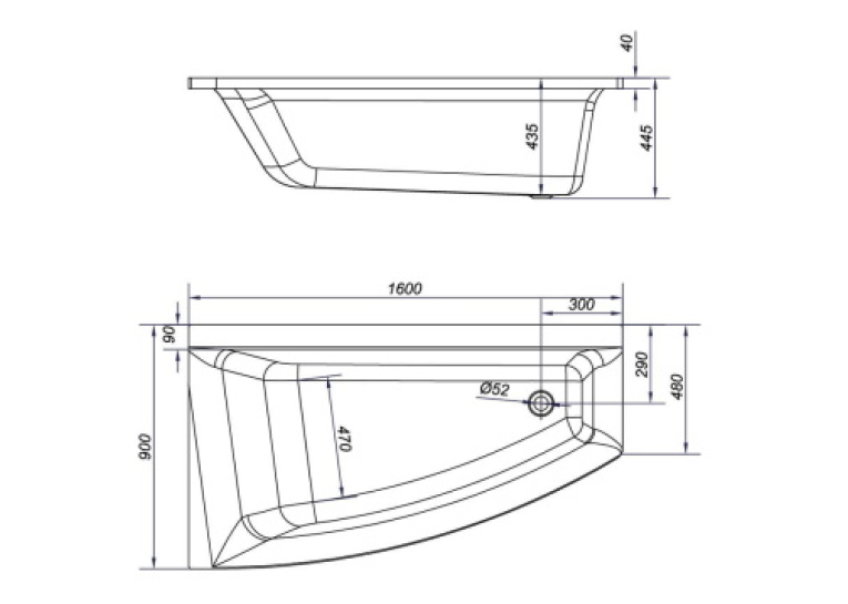 Ванна асиметрична акрилова Cersanit Virgo Max 160x90 L S301-133