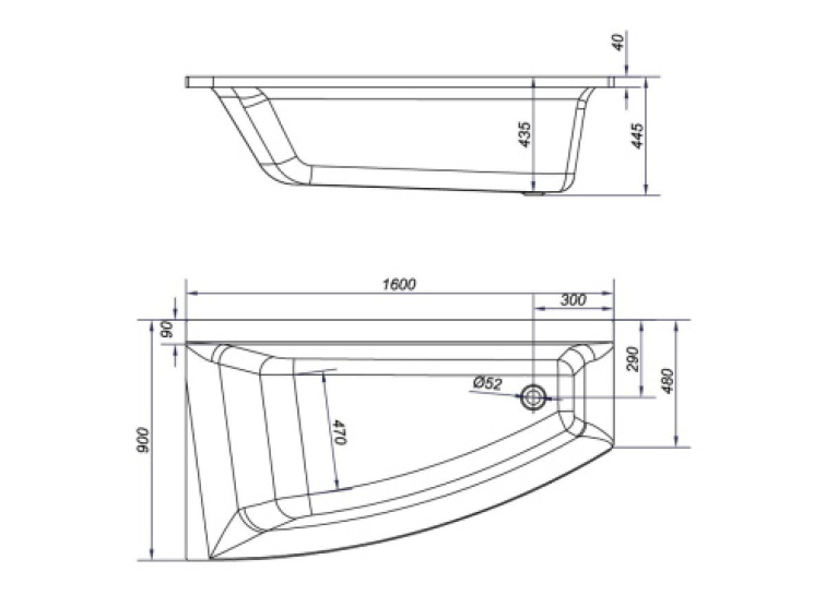 Ванна асимметричная акриловая Cersanit Virgo Max 160x90 L S301-133