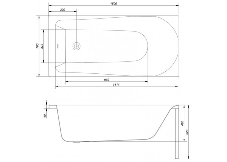 ᐉВанна Cersanit FLAVIA 150 x 70 прямоугольная S301-105