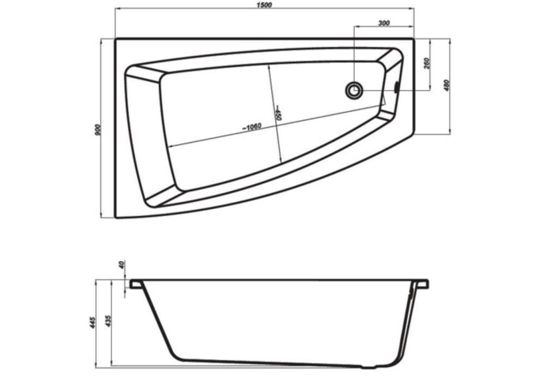Ванна Cersanit LORENA 150 x 90 асимметричная, правая S301-083