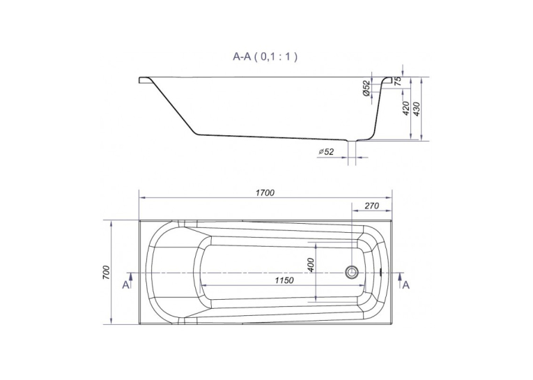  ᐉ Ванна Cersanit NAO 170 x 70 AZBR1002680032 