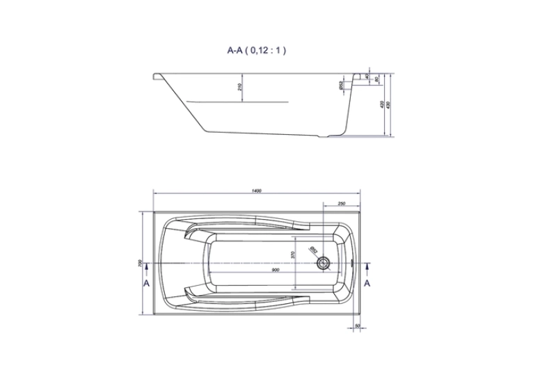 Ванна акриловая Cersanit LANA 140 x 70 прямоугольная S301-160