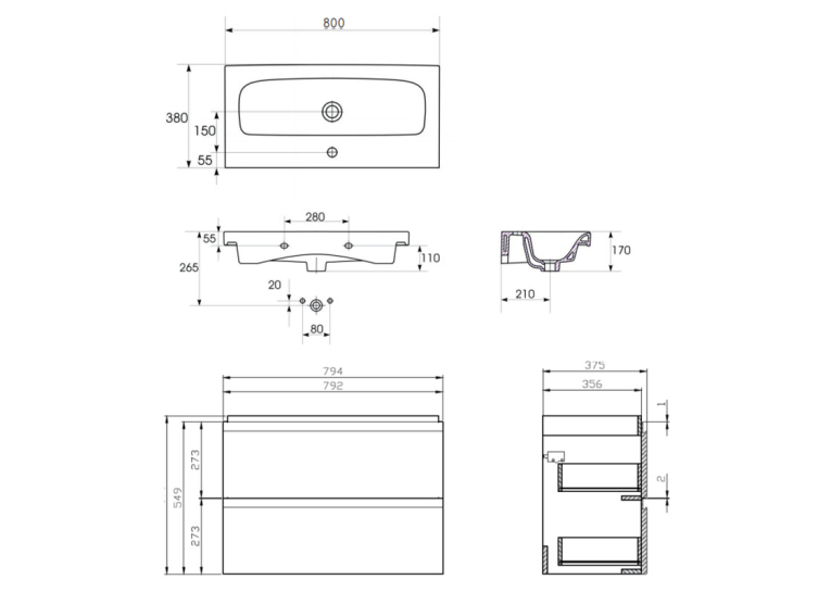 Тумба подвесная Cersanit с умывальником B06 MODUO SLIM 80 (S801-225) белый