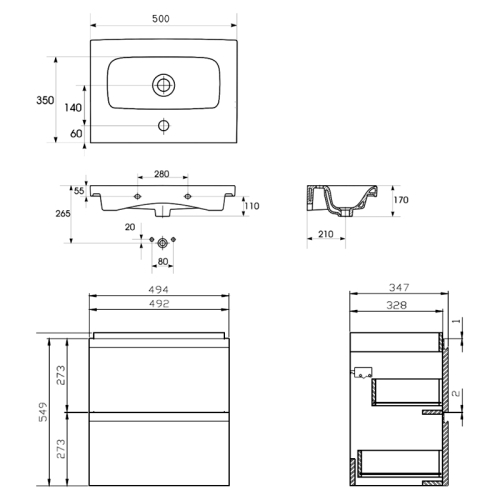 Тумба підвісна Cersanit з умивальником B03 MODUO SLIM 50 (S801-228) сіра