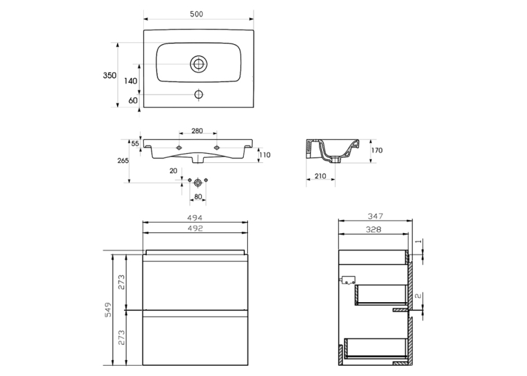  Тумба підвісна Cersanit з умивальником B03 MODUO SLIM 50 (S801-228) сіра